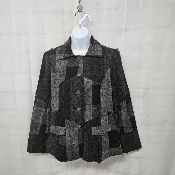 Richard Malcolm Black Gray Patchwork Fringed Boho Retro Jacket Blazer 8 - Picture 1 of 13